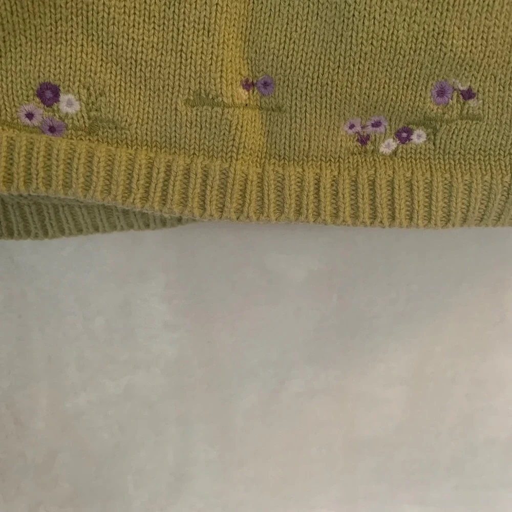Vintage Gymboree Girls 2T Green Sweater Dress Cable Knit Horse Floral Equestrian